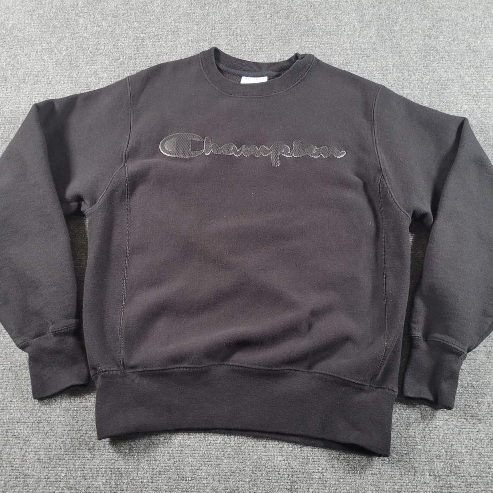 Champion Sweatshirt Mens Small Black Reverse Weave Crewneck Pullover Large Logo